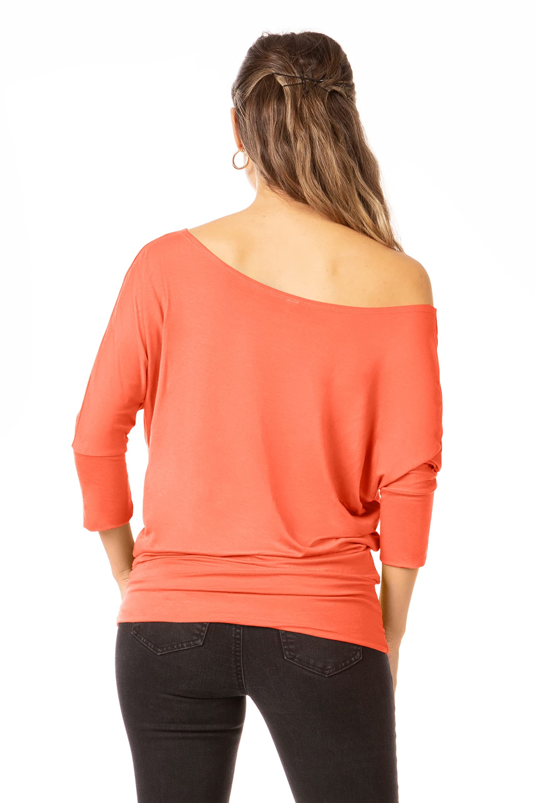 Foto 3 pulgar | Camiseta Simlu Dolman Con Mangas 3/4 Y Hombros Descubiertos Y Cintura Con Bandas - Venta Internacional.