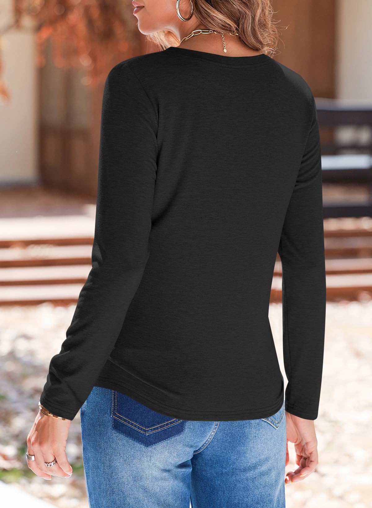 Foto 5 pulgar | Tops Evaless De Otoño, Negro, Cuello En V, Manga Larga Para Mujer 2024 - Venta Internacional.