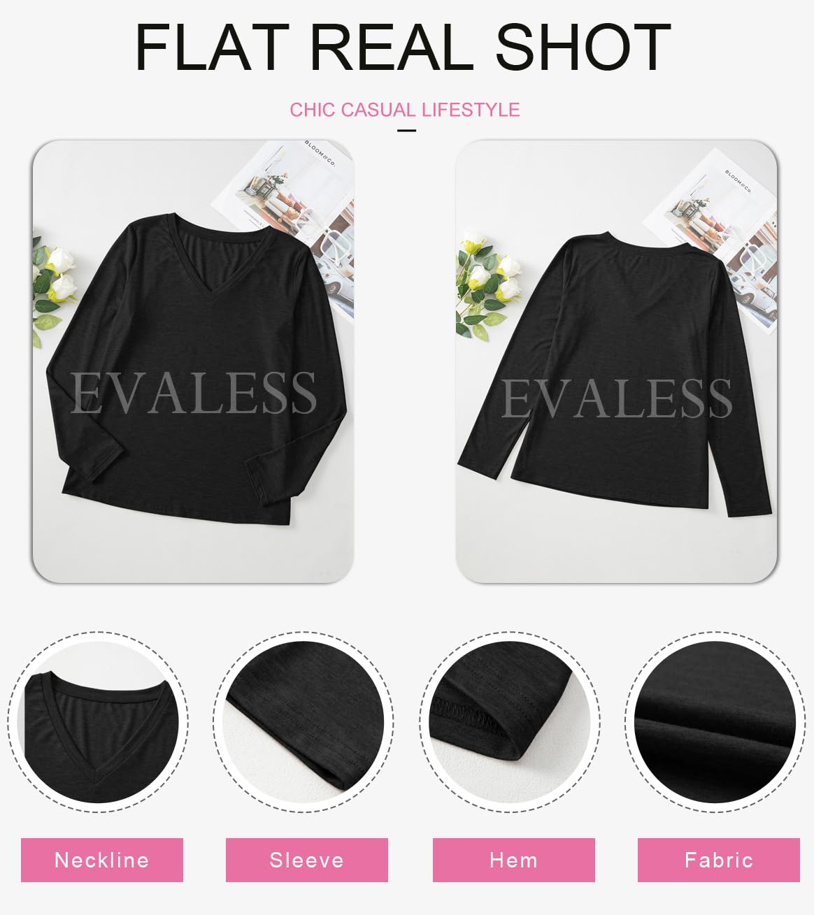 Foto 6 pulgar | Tops Evaless De Otoño, Negro, Cuello En V, Manga Larga Para Mujer 2024 - Venta Internacional.