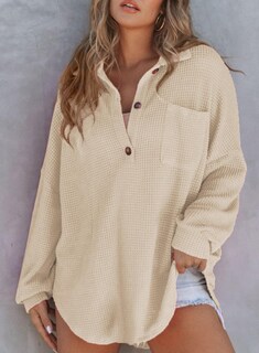 Foto 2 | Top Astylish Henley De Punto Gofrado De Manga Larga Con Cuello En V Para Mujer - Venta Internacional.