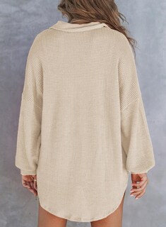Foto 3 | Top Astylish Henley De Punto Gofrado De Manga Larga Con Cuello En V Para Mujer - Venta Internacional.