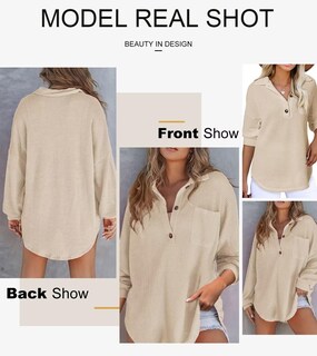 Foto 5 | Top Astylish Henley De Punto Gofrado De Manga Larga Con Cuello En V Para Mujer - Venta Internacional.