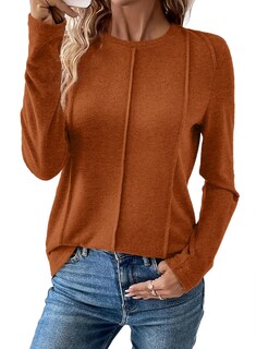 Foto 1 | Camiseta Evaless Basic 2024 Para Mujer, Cuello Redondo, Manga Larga, Naranja - Venta Internacional.
