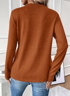 Foto 3 | Camiseta Evaless Basic 2024 Para Mujer, Cuello Redondo, Manga Larga, Naranja - Venta Internacional.