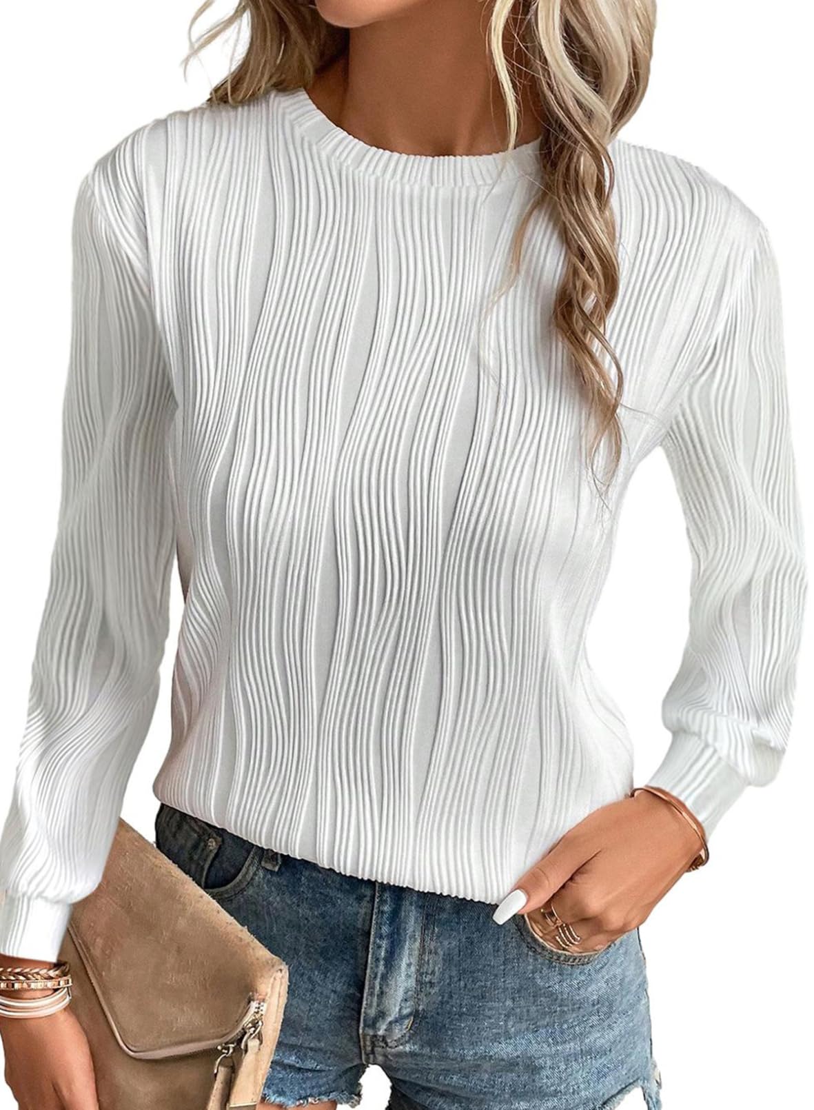 Vestido Tipo Camiseta Evaless Para Mujer, Manga Larga, Corte Holgado, Blanco - Venta Internacional.