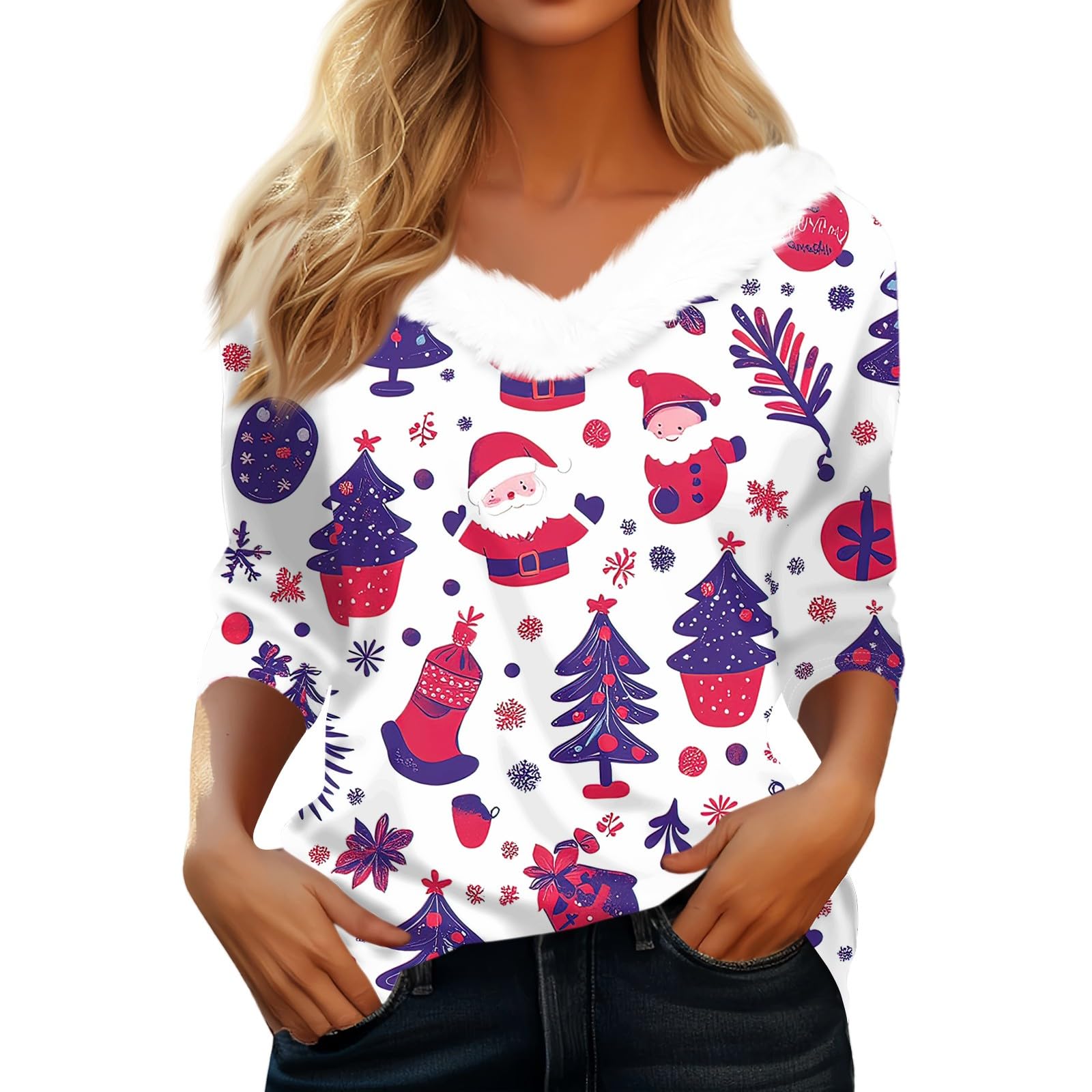 Foto 1 | Suéteres Navideños Para Mujer Cotecram Trendy Con Manga 3/4 Y Cuello En V - Venta Internacional.