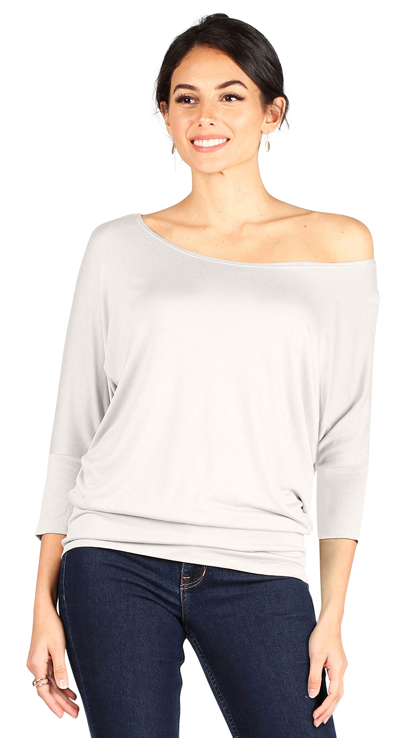 Foto 2 | Camiseta Simlu Dolman, Manga 3/4, Cuello Redondo, Rayón Marfil - Venta Internacional.