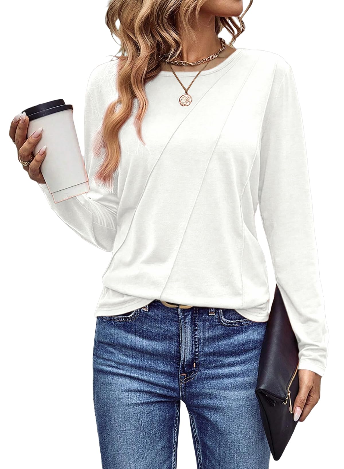 Foto 2 pulgar | Camiseta Evaless De Manga Larga Para Mujer, Blanca, Casual, 2024 M - Venta Internacional.