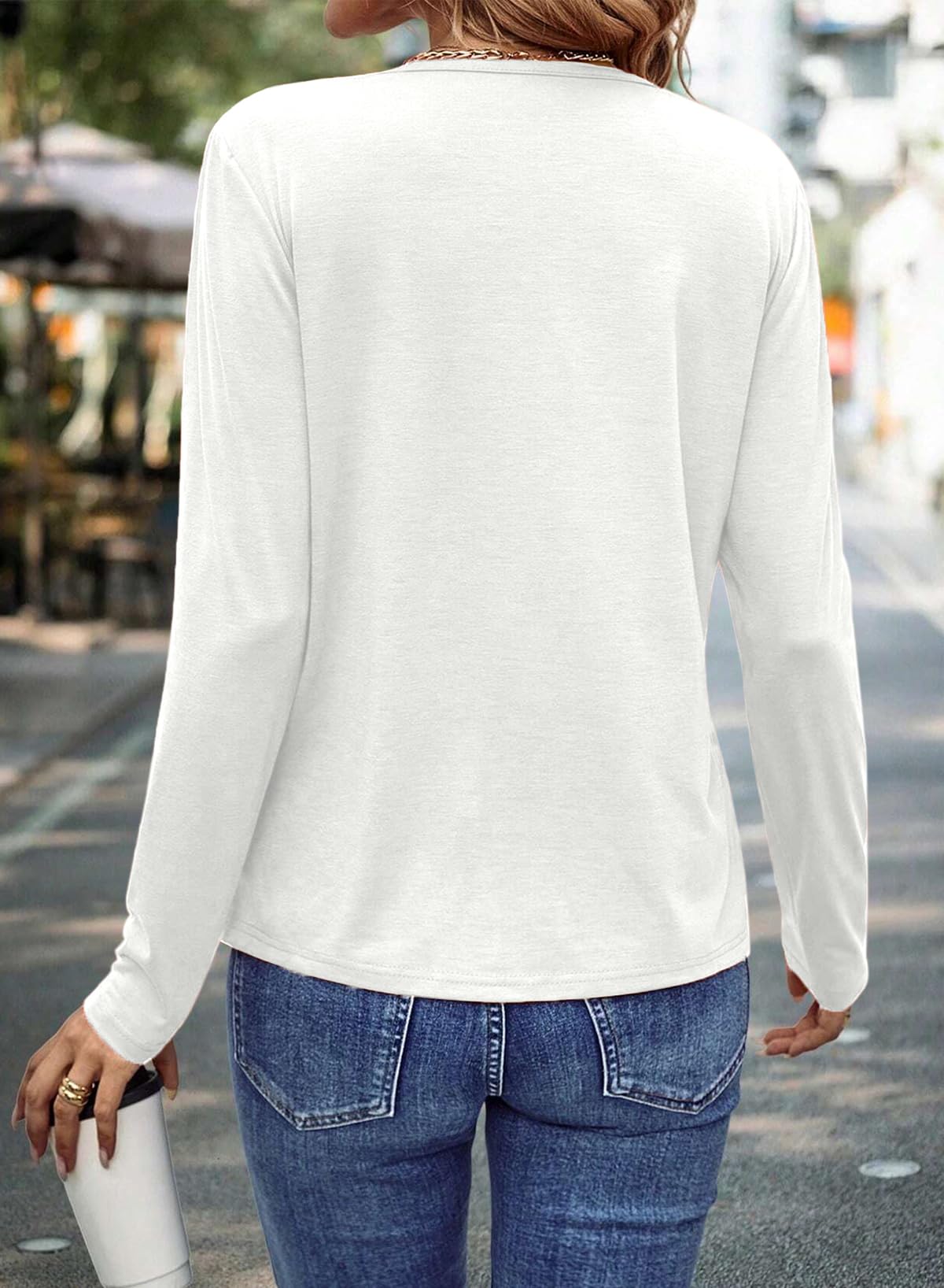 Foto 3 pulgar | Camiseta Evaless De Manga Larga Para Mujer, Blanca, Casual, 2024 M - Venta Internacional.