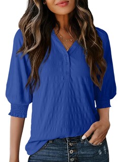 Foto 1 | Tops Dokotoo - Camisetas Con Cuello En V Para Mujer, Manga Corta, Color Azul Oscuro - Venta Internacional.