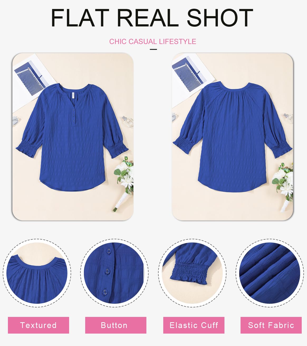 Foto 2 | Tops Dokotoo - Camisetas Con Cuello En V Para Mujer, Manga Corta, Color Azul Oscuro - Venta Internacional.