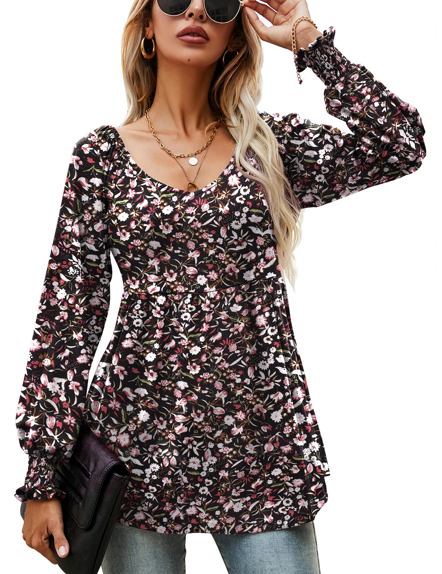 Foto 2 pulgar | Top Tipo Túnica Lomon Puff De Manga Larga Con Cuello En V Para Mujer - Venta Internacional.