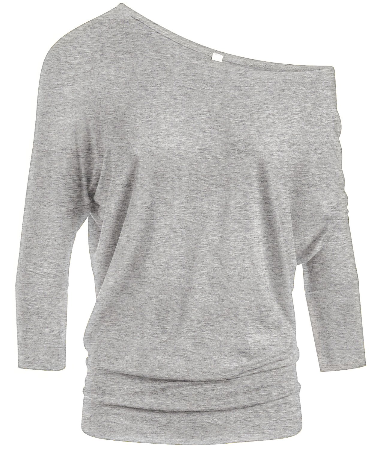 Foto 2 pulgar | Top Simlu Dolman, Manga 3/4, Drapeado, Cuello Redondo, Gris Jaspeado - Venta Internacional.