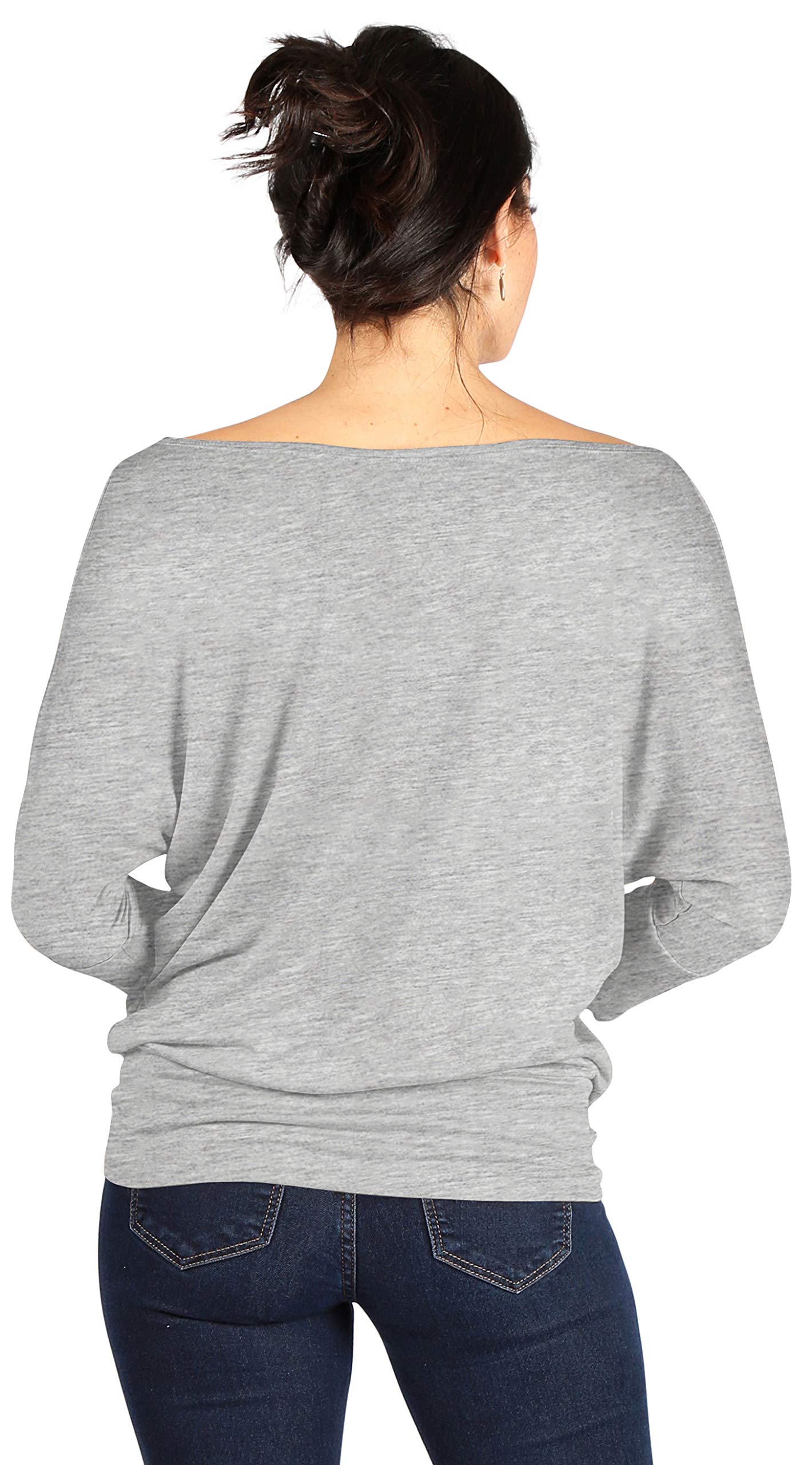 Foto 3 | Top Simlu Dolman, Manga 3/4, Drapeado, Cuello Redondo, Gris Jaspeado - Venta Internacional.
