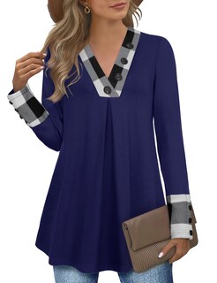 Foto 1 | Camisa Messic Para Mujer De Manga Larga Con Cuello En V, Color Azul Sodalita - Venta Internacional.