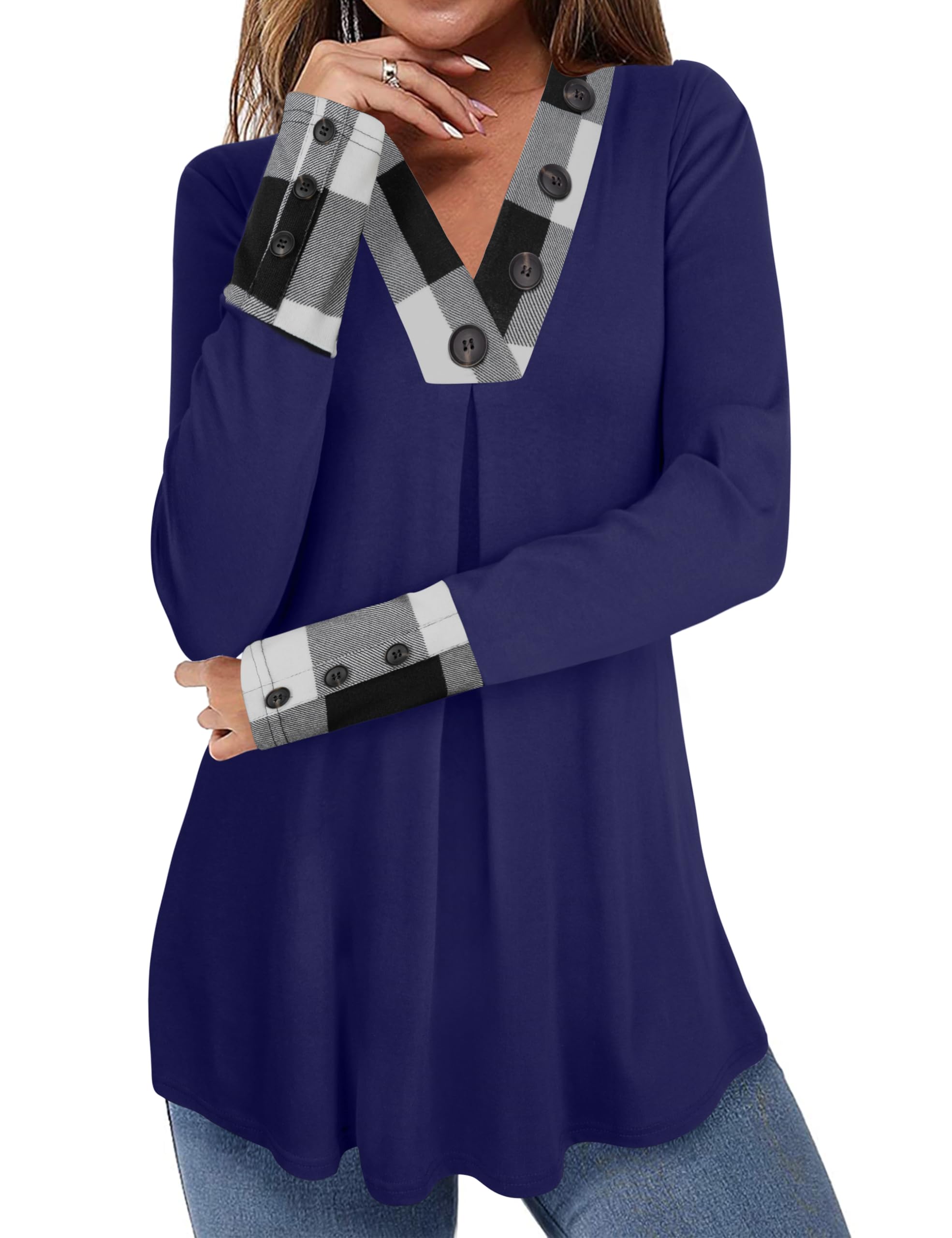 Foto 3 pulgar | Camisa Messic Para Mujer De Manga Larga Con Cuello En V, Color Azul Sodalita - Venta Internacional.