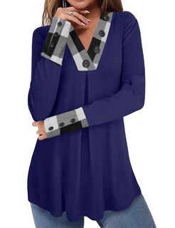 Foto 2 | Camisa Messic Para Mujer De Manga Larga Con Cuello En V, Color Azul Sodalita - Venta Internacional.