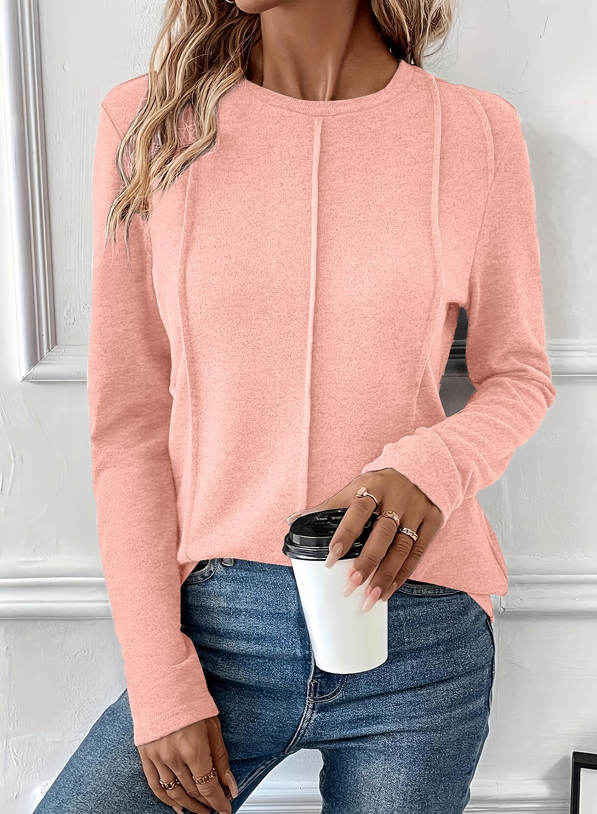 Foto 2 | Blusas Evaless Para Mujer, Verano Y Otoño, Casual, Rosa Claro - Venta Internacional.
