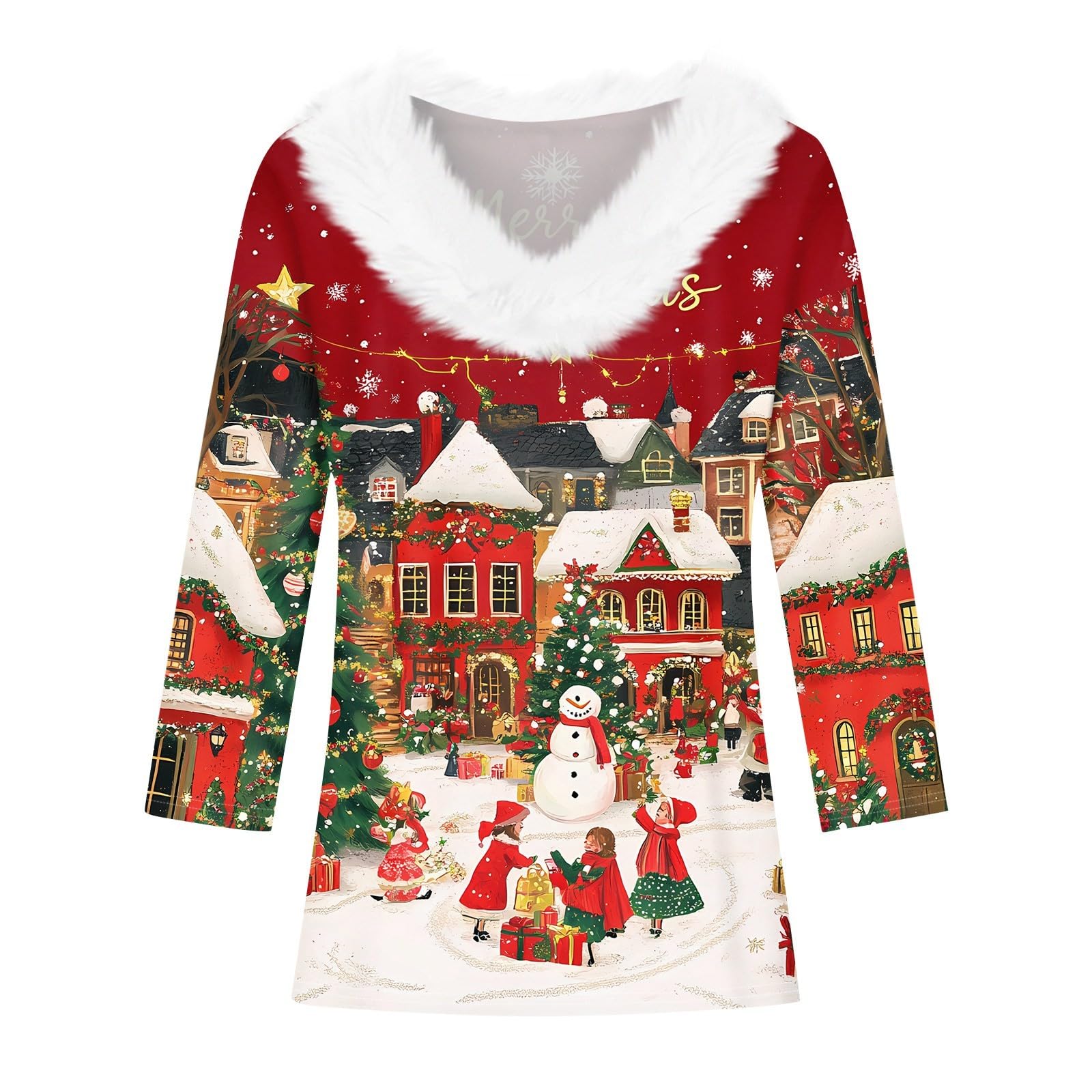 Foto 5 pulgar | Jersey Navideño Cotecram Para Mujer, Talla Grande, Cuello En V 2024, Rojo - Venta Internacional.