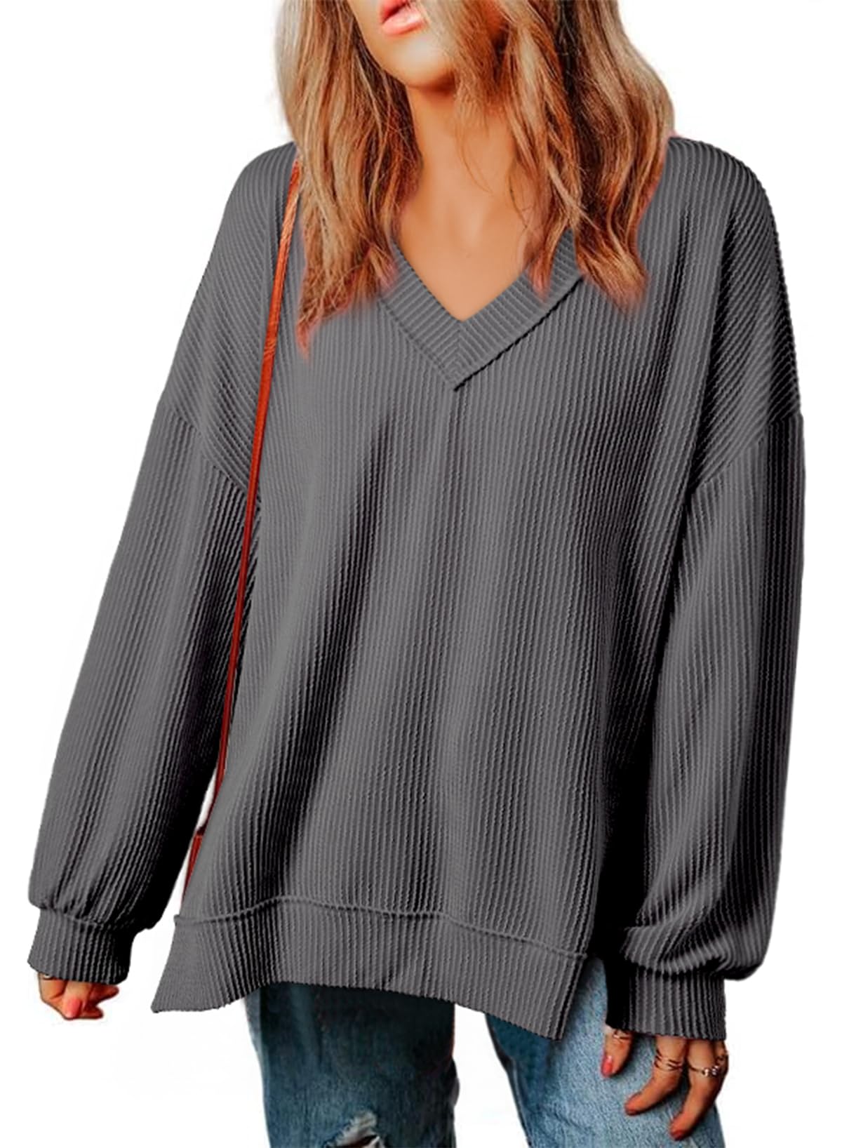 Foto 1 | Blusa Tipo Túnica Evaless, Manga Larga, Cuello En V, Holgada, Gris, 2xl - Venta Internacional.