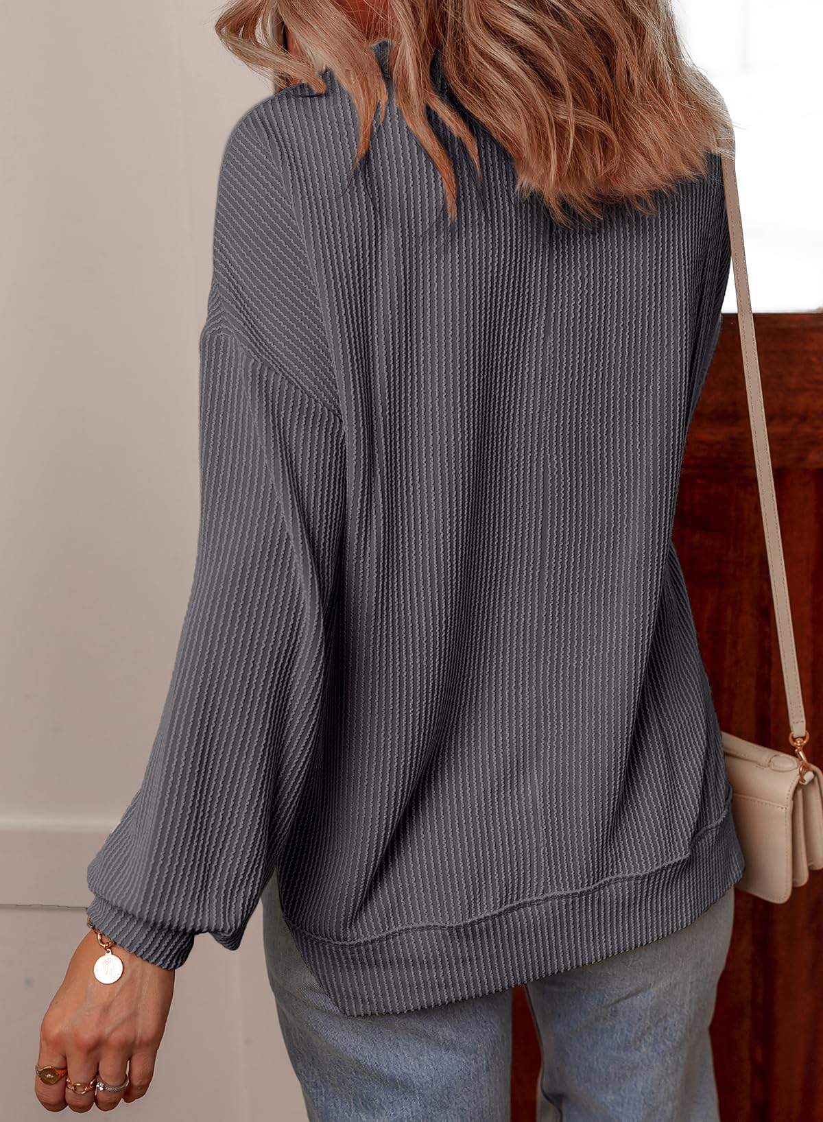 Foto 4 pulgar | Blusa Tipo Túnica Evaless, Manga Larga, Cuello En V, Holgada, Gris, 2xl - Venta Internacional.