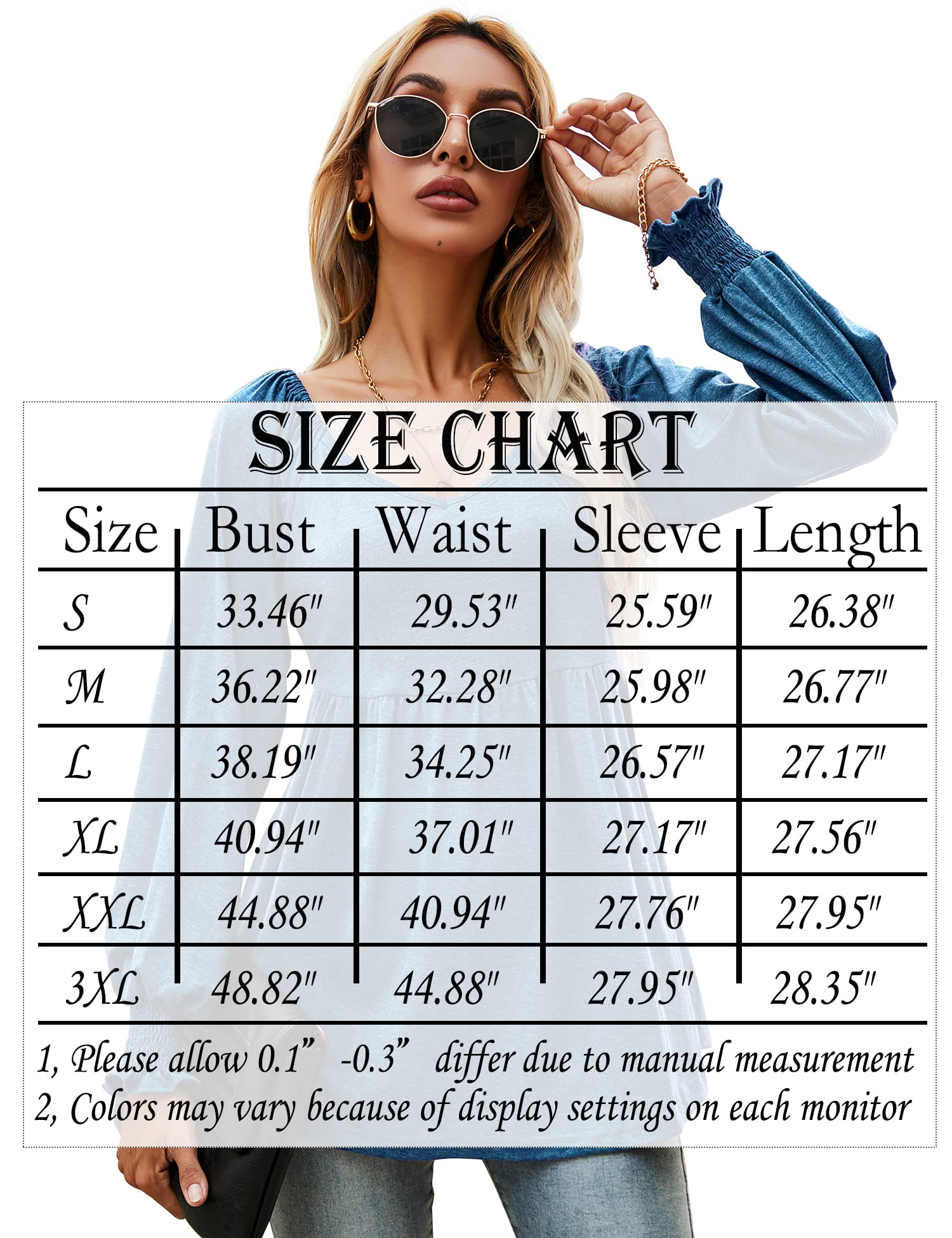 Foto 7 pulgar | Blusa Lomon Peplum Tops Para Mujer, Manga Larga, Abullonada, Azul S - Venta Internacional.