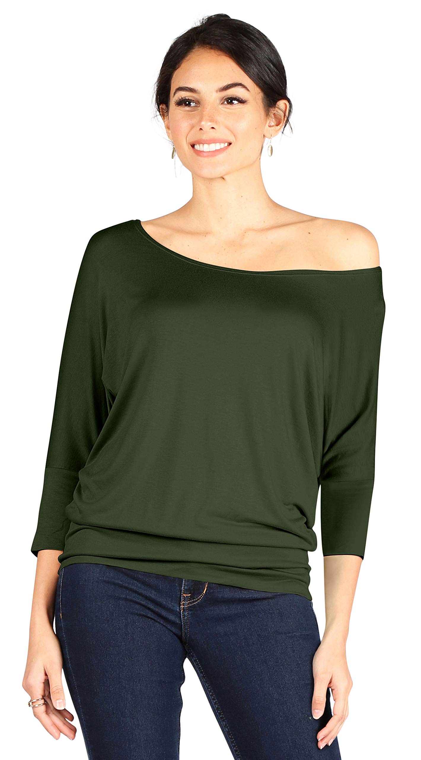 Foto 2 | Top Simlu Dolman, Manga 3/4, Drapeado, Cuello Redondo Y Cintura Con Bandas - Venta Internacional.