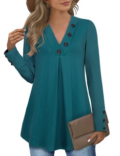 Foto 1 | Camiseta Tipo Túnica Messic Para Mujer, Moda De Otoño 2024, Cuello En V, Color Cian Oscuro - Venta Internacional.