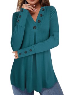 Foto 2 | Camiseta Tipo Túnica Messic Para Mujer, Moda De Otoño 2024, Cuello En V, Color Cian Oscuro - Venta Internacional.