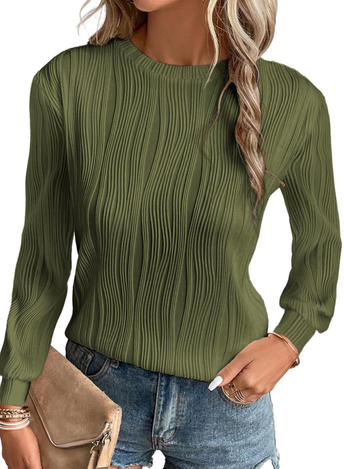 Foto 2 pulgar | Camiseta Evaless Para Mujer, Primavera, Verano, Otoño, Manga Larga, Verde - Venta Internacional.