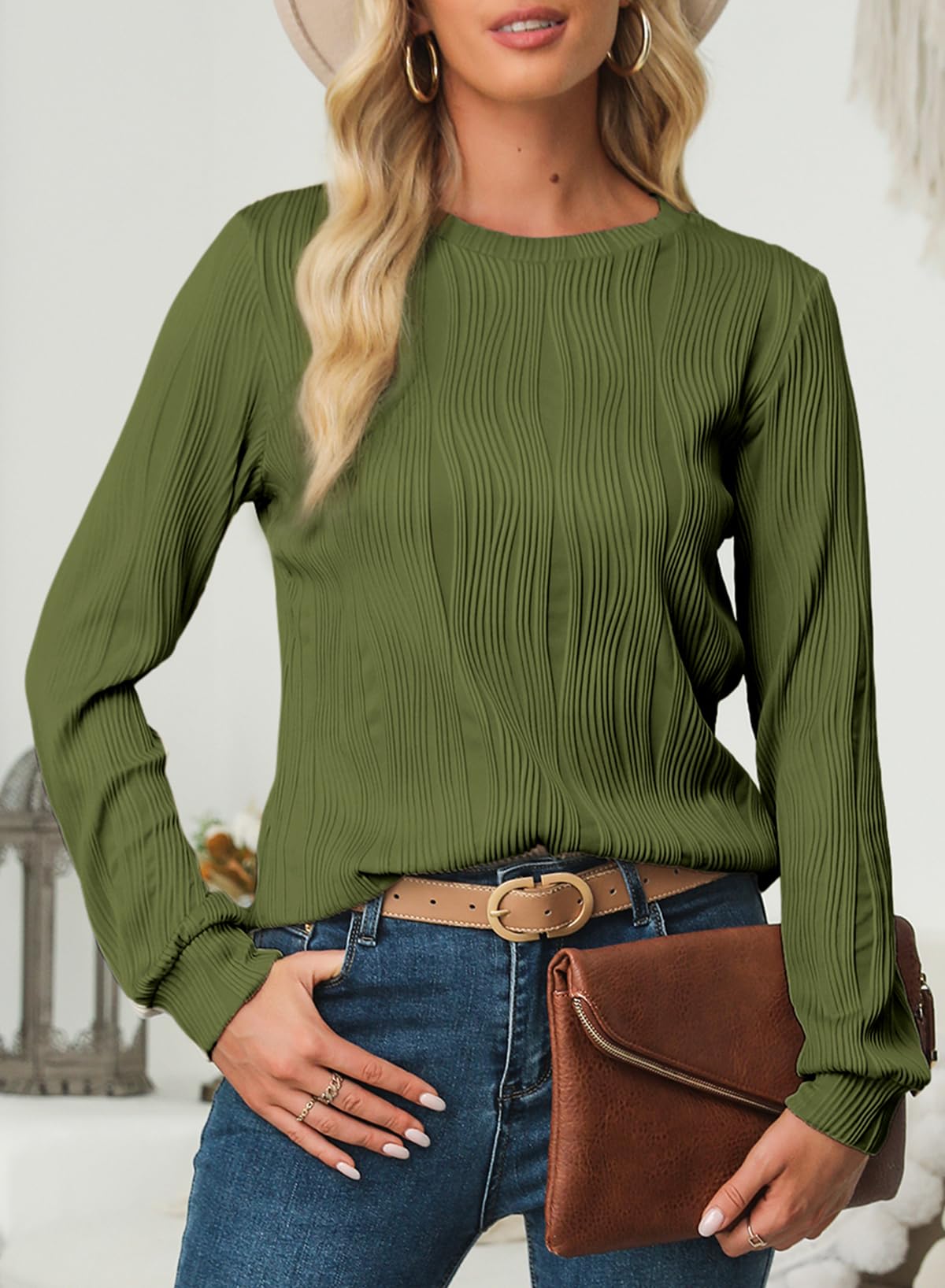 Foto 3 pulgar | Camiseta Evaless Para Mujer, Primavera, Verano, Otoño, Manga Larga, Verde - Venta Internacional.