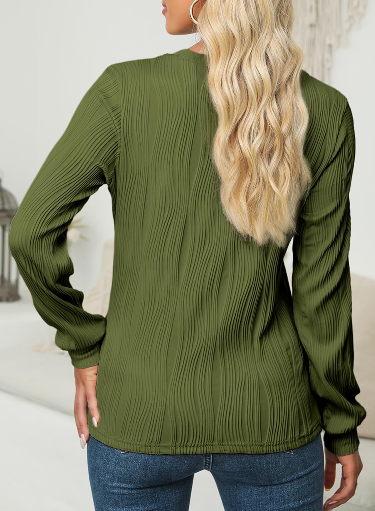 Foto 5 pulgar | Camiseta Evaless Para Mujer, Primavera, Verano, Otoño, Manga Larga, Verde - Venta Internacional.
