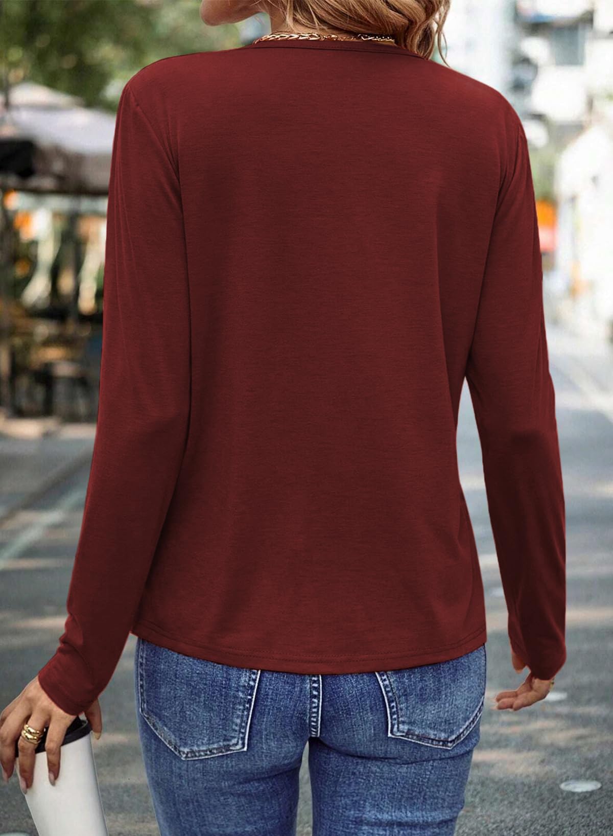 Foto 3 pulgar | Camiseta Evaless De Primavera De Manga Larga Para Mujer, Color Rojo Dahlia M - Venta Internacional.