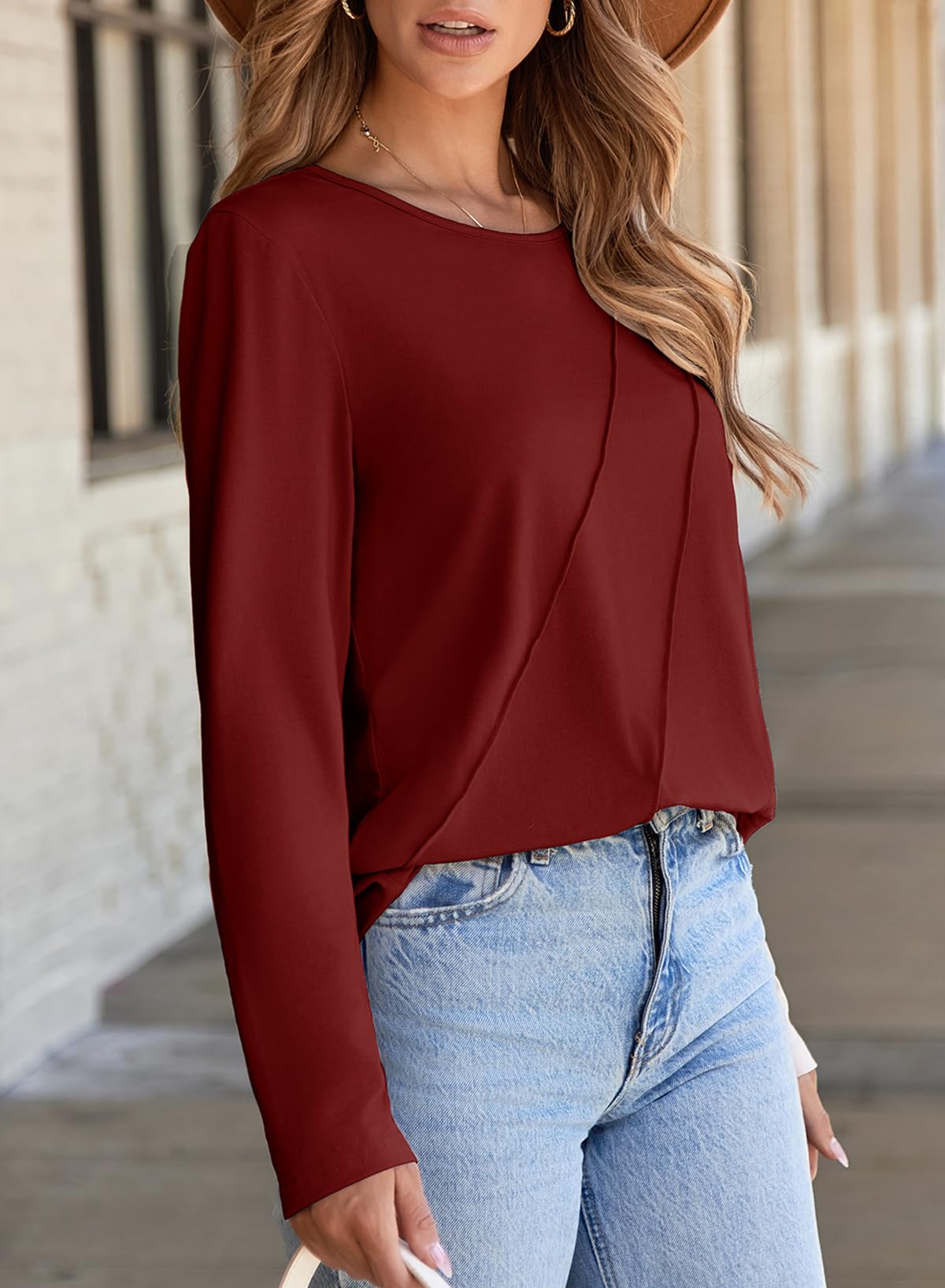 Foto 6 pulgar | Camiseta Evaless De Primavera De Manga Larga Para Mujer, Color Rojo Dahlia M - Venta Internacional.