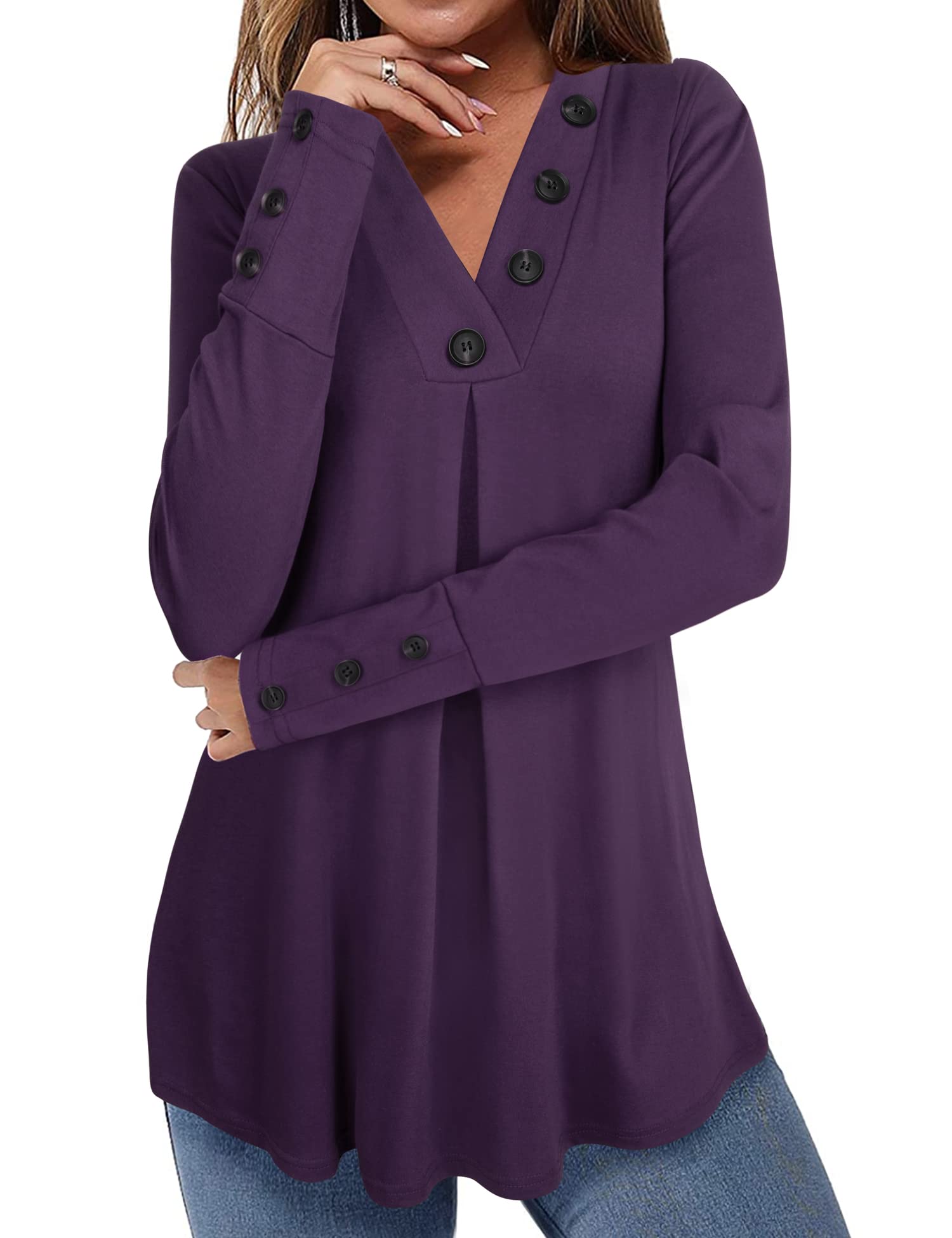 Foto 2 | Camiseta Tipo Túnica Messic De Manga Larga Para Invierno Para Mujer, Color Morado Oscuro - Venta Internacional.