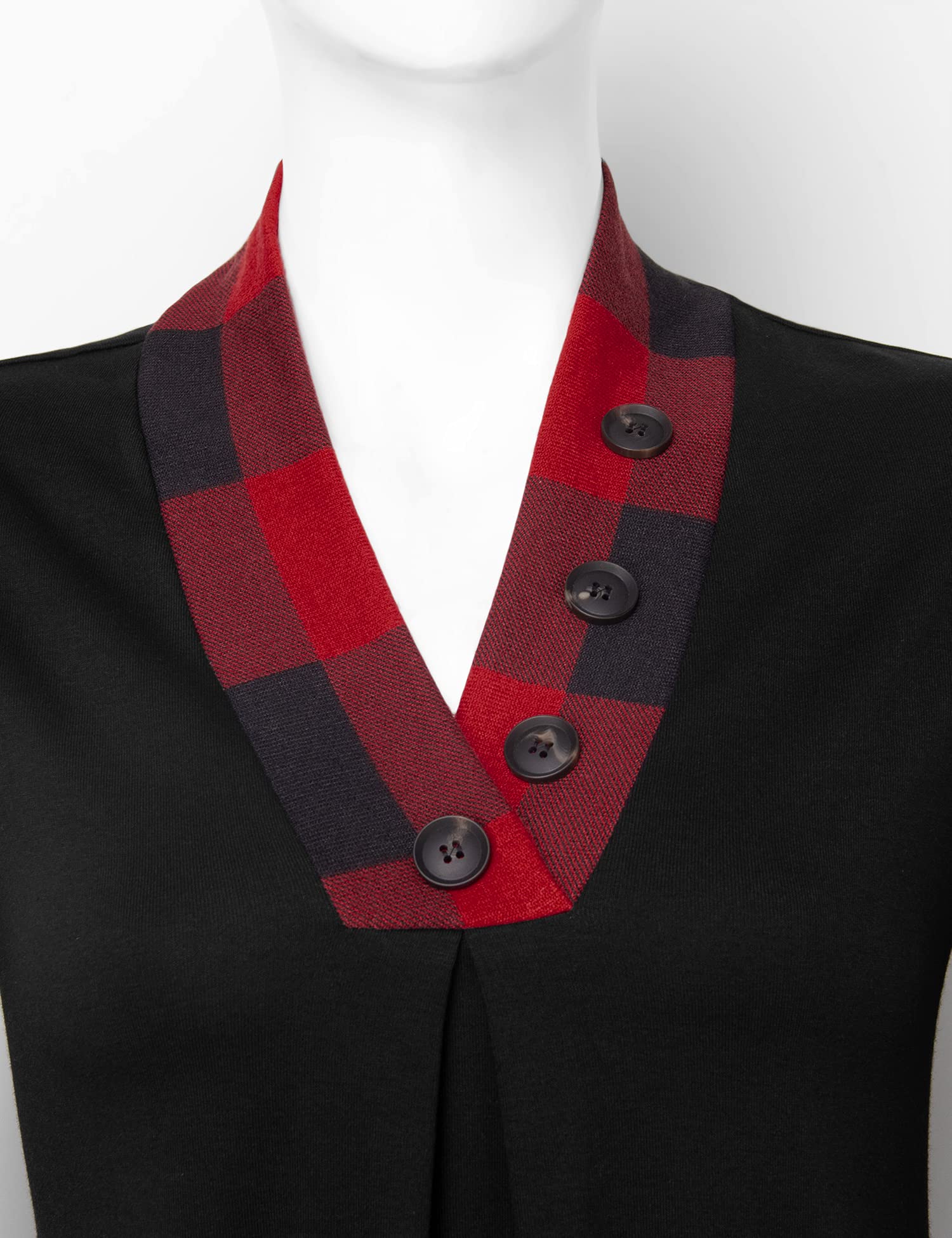 Foto 4 | Blusa Tipo Túnica Messic Para Mujer, Moda De Otoño 2024, Cuello En V, Color Negro A Cuadros - Venta Internacional.