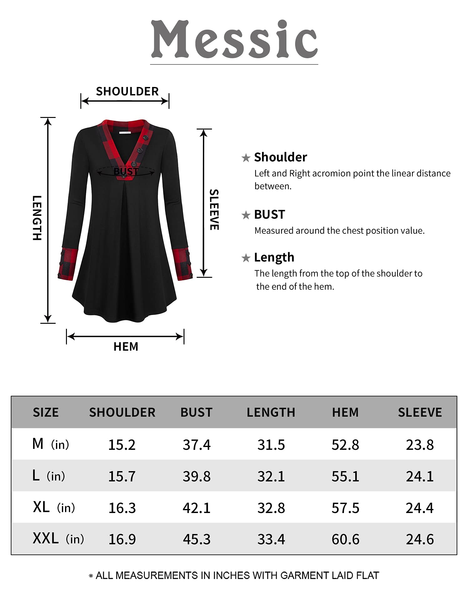 Foto 7 pulgar | Blusa Tipo Túnica Messic Para Mujer, Moda De Otoño 2024, Cuello En V, Color Negro A Cuadros - Venta Internacional.