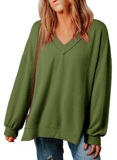 Foto 1 | Camisa De Manga Larga Evaless Para Mujer Con Cuello En V, Color Verde Oliva - Venta Internacional.