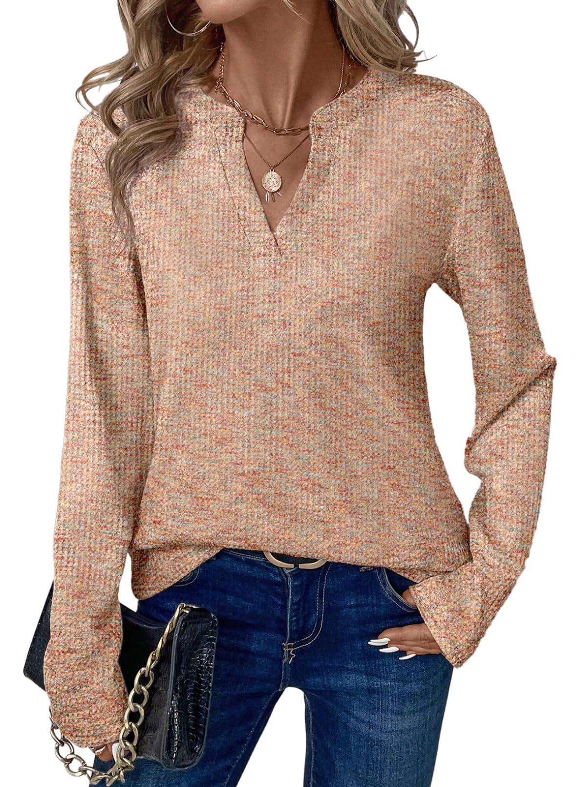 Foto 1 | Camisa De Manga Larga Dokotoo De Punto Gofrado Con Cuello En V Para Mujer - Venta Internacional.