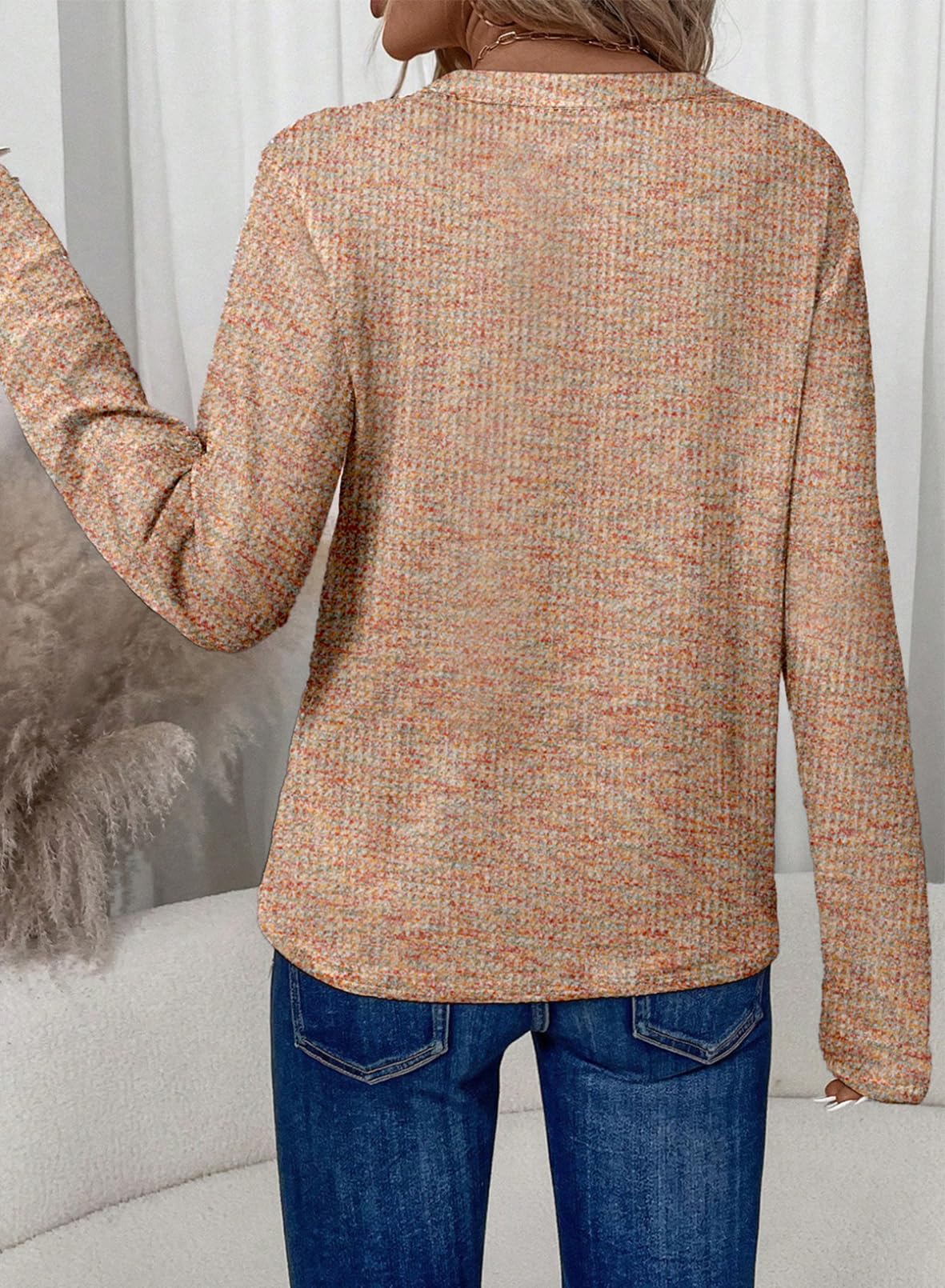 Foto 3 | Camisa De Manga Larga Dokotoo De Punto Gofrado Con Cuello En V Para Mujer - Venta Internacional.