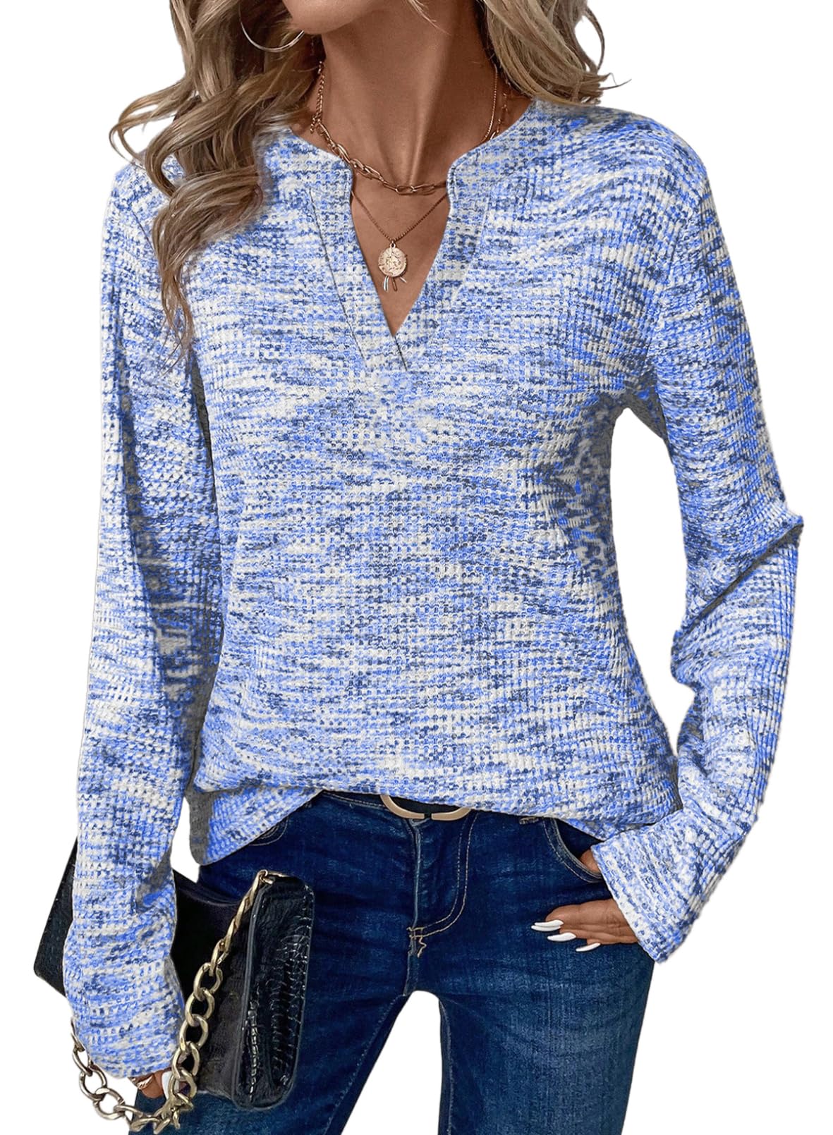 Top Dokotoo 2025 Plus De Punto Gofrado Con Cuello En V Y Manga Larga Para Mujer - Venta Internacional.