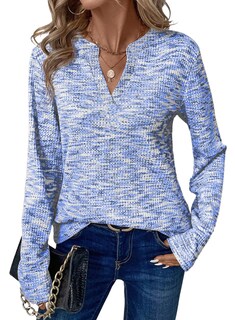Foto 1 | Top Dokotoo 2025 Plus De Punto Gofrado Con Cuello En V Y Manga Larga Para Mujer - Venta Internacional.