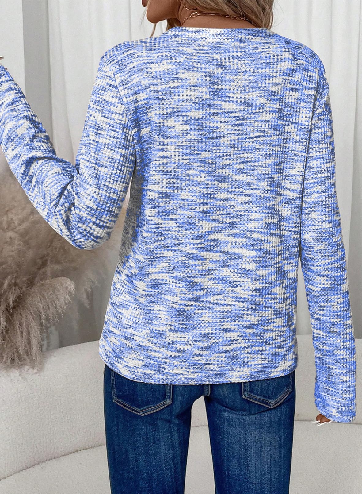 Foto 3 | Top Dokotoo 2025 Plus De Punto Gofrado Con Cuello En V Y Manga Larga Para Mujer - Venta Internacional.