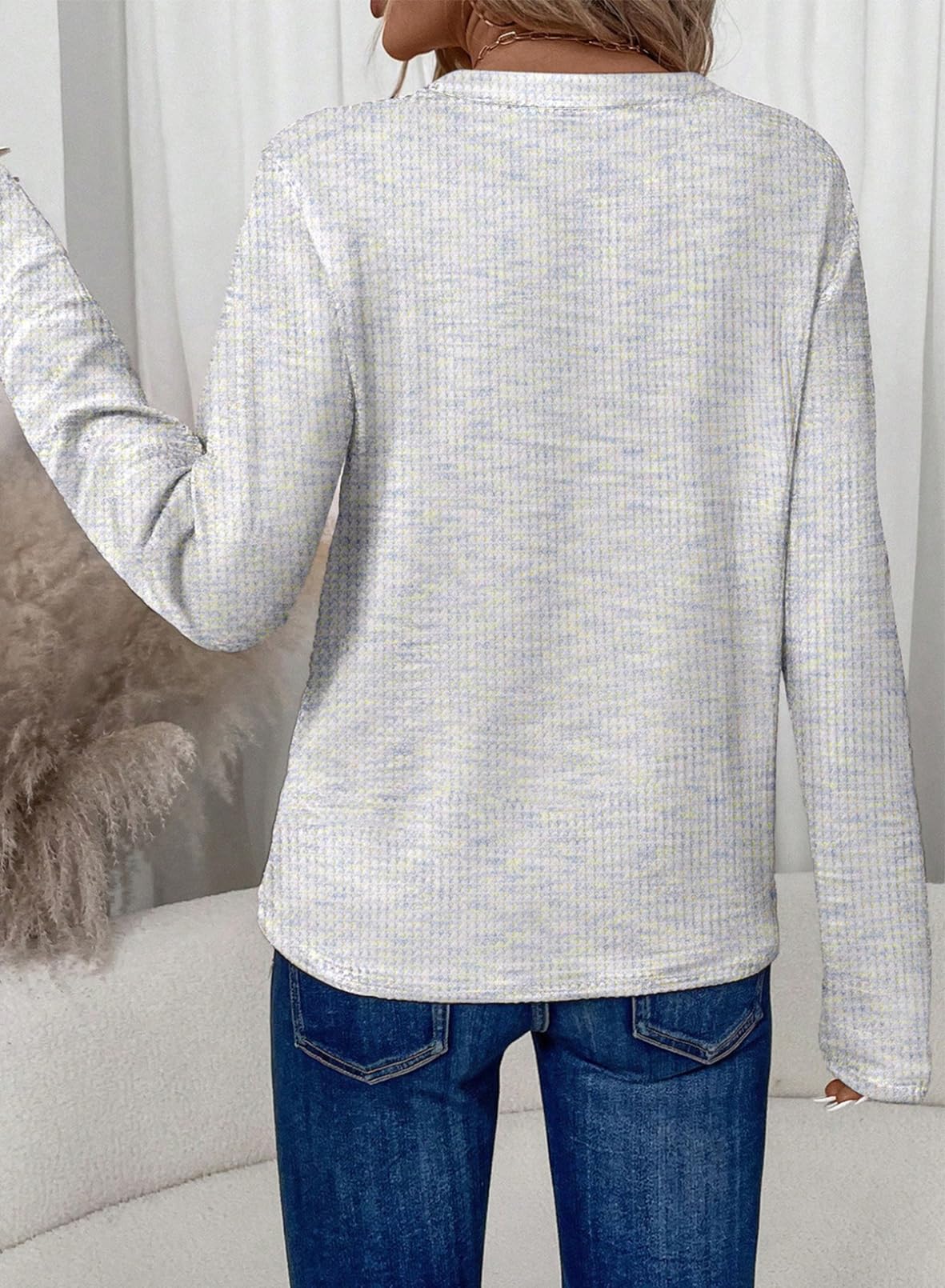 Foto 3 | Top Dokotoo Para Mujer  Manga Larga  Cuello En V  Tejido Gofrado  Blanco  Xl - Venta Internacional.