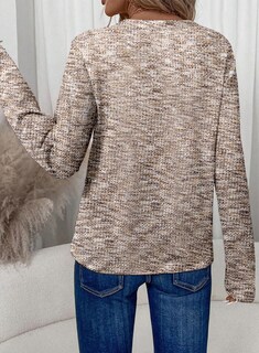Foto 3 | Camisa Dokotoo De Manga Larga Con Cuello En V Punto Gofrado Para Mujer Color Albaricoque - Venta Internacional.