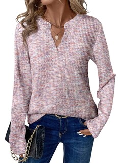 Foto 1 | Top Dokotoo De Punto Gofrado Con Cuello En V Y Manga Larga Para Mujer Rosa S - Venta Internacional.