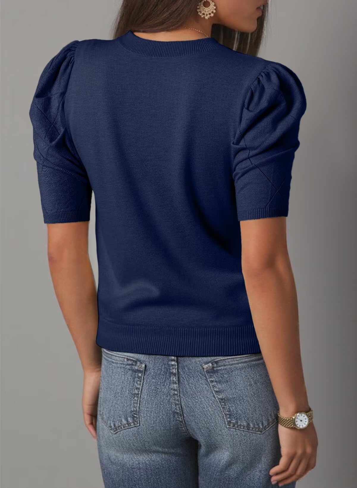 Foto 3 pulgar | Blusa De Punto Dokotoo Para Mujer  Manga Corta Abullonada  Azul  Talla Xl - Venta Internacional.
