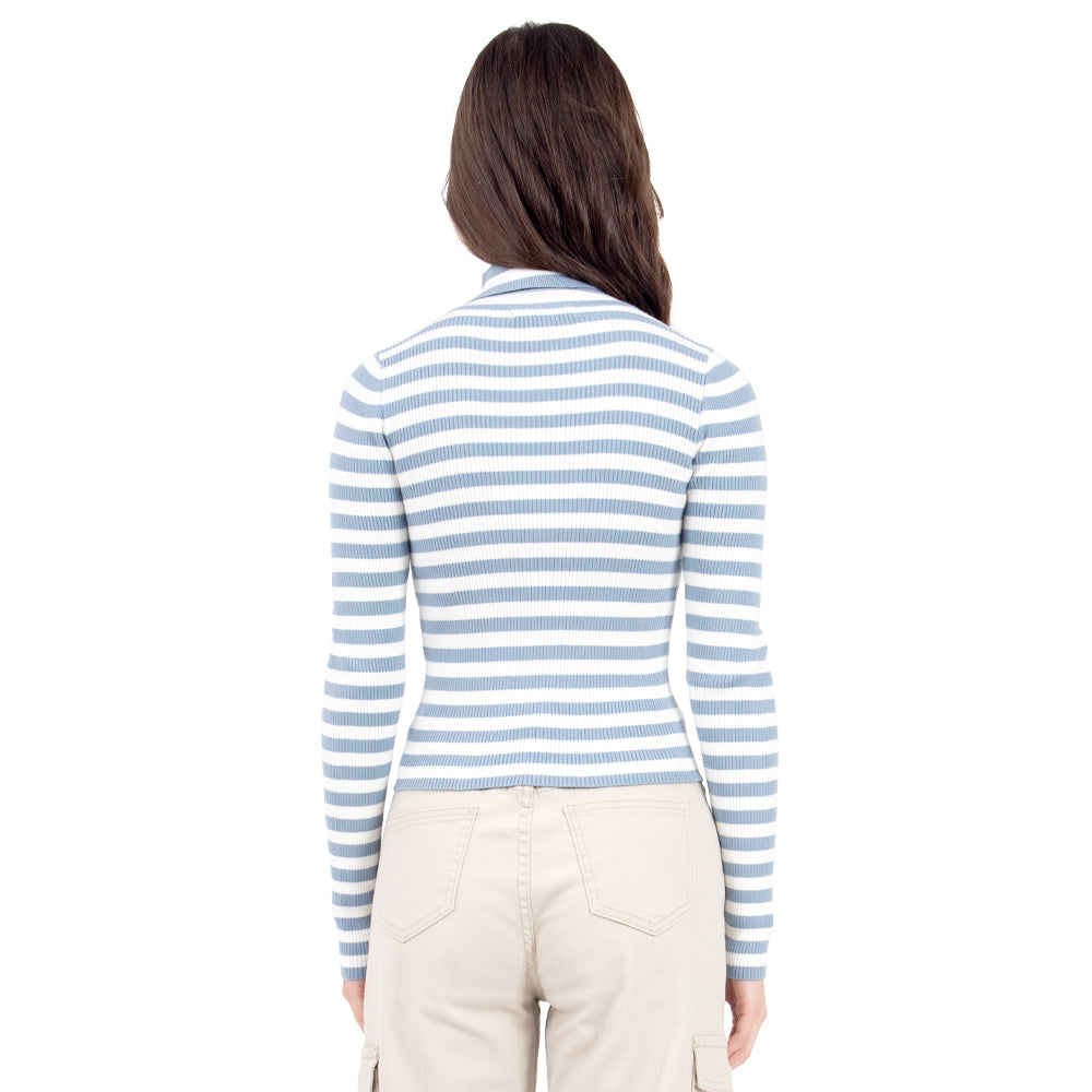 Foto 4 pulgar | Playera Quarry a Rayas con Cuello Alto Azul para Mujer