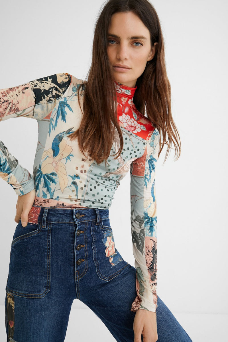 Foto 2 | Playera Slim Patch Multicolor para Mujer