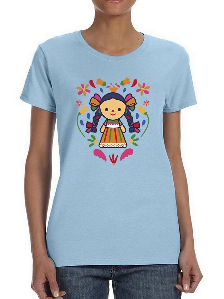 Foto 2 pulgar | Playera Smartprintsink Para Mujer Muñeca Mexicana Tradicional Color Azul Claro